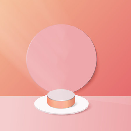 Display product podium scene. Abstact 3D product background pink rendering with circle wall scene. You can use for show cosmetic products, stage showcase. Vector illustrationのイラスト素材