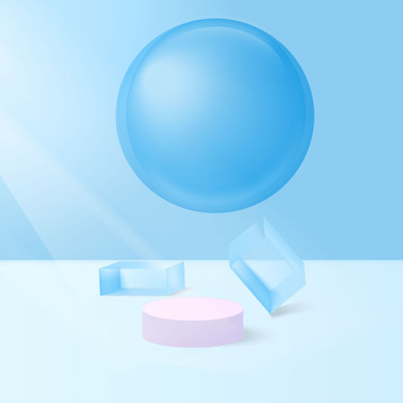 Display product podium. 3D realistic pink cylinder shped and square glass platform. You can use for show cosmetic products, stage showcase, mockup. Vectorのイラスト素材