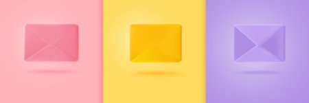 Set of 3d mail envelope pink, yellow, and purple color. Mail notification Incoming mail notify...