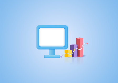 3D bar graph  and computer concept business target goals concept, success, investing marketing. Pastel background. Minimal cartoon icon. Vector illustrationのイラスト素材