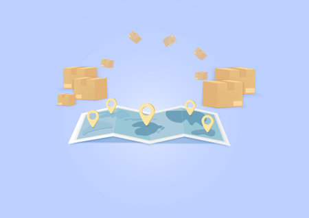 3D online order tracking. logistic deliver sercice online, pin location  on marker of map and concept. order or parcel tracking. Fast delivery parcel at home. icon 3d vector render illustration.のイラスト素材