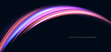 Hi-speed colorful neon horizontal rays on dark blue background. Speed motion moving concept. Vector illustrationのイラスト素材