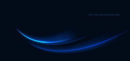 Hi-speed blue neon curve beams rays on dark blue background. Speed motion moving concept. Vector illustrationのイラスト素材