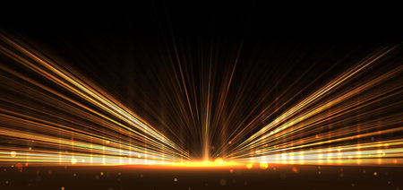 Abstract golden lines diagonal glowing and lighting effect sparkle on dark background. Vector...