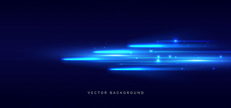 Blue beam horizontal on dark blue background. Speed motion moving movement concept. Vector illustration.のイラスト素材