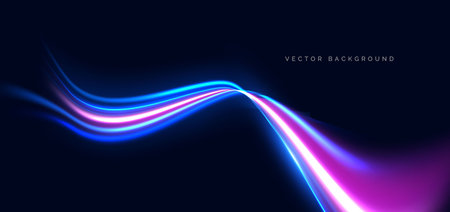 Futuristic technology blue and pink beam wave on dark blue background. Speed motion moving concept. Vector illustrationのイラスト素材