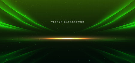 Futuristic green beam curved with lighting effect and sparkle. Hi-speed motion moving concept. Vector illustrationのイラスト素材