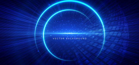 Futuristic blue circles glowing overpping on dark blue background. Technology data communication concept. Vector illustrationのイラスト素材
