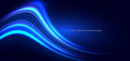 Blue motion speed movement light effect on dark blue background. Vector illustrationのイラスト素材