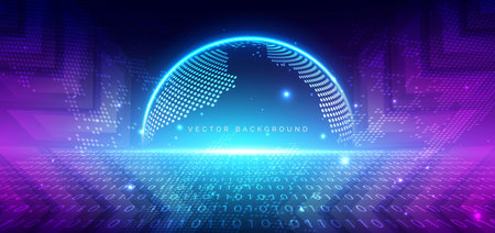 Global connection network on dark blue background. Technology data communication network concept. Vector illustrationのイラスト素材