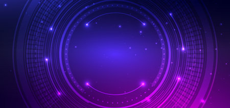 Abstract technology speed lines circles with lighting effect on blue and purple background. Hi tech communication concept. Vector illustrationのイラスト素材