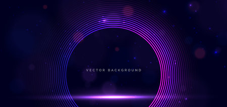 Futuristic blue and purple circle lines with lighting effect sparkle on dark background. Vector...