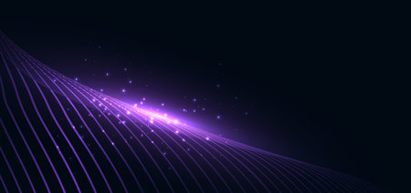 Abstract purple wave glowing on dark background with sparkling. Vector illustrationのイラスト素材