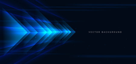Arrow blue glowing on dark background. Hi tech speed light concept. Vector illustrationのイラスト素材