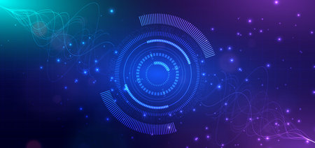 High-tech element glowing background with curve lines on blue background. Digitgal data network concept. Vector illustrationのイラスト素材