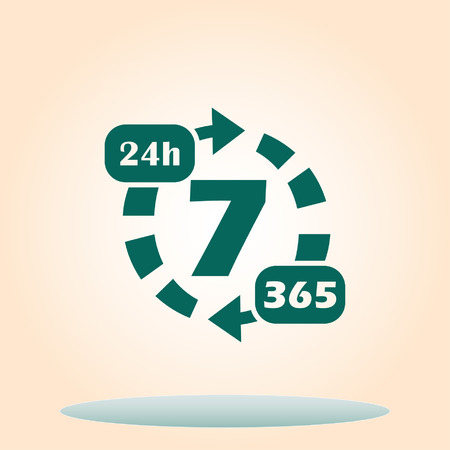 Open 24 7 icon with clockのイラスト素材
