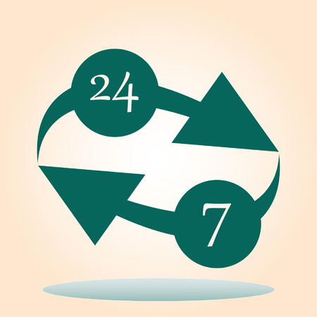 Open 24 7 icon with clockのイラスト素材