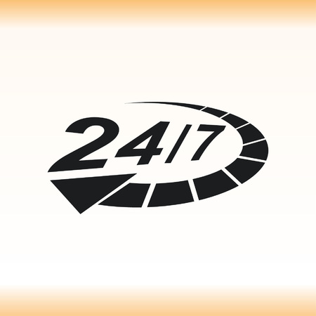 Open 24 7 icon with clockのイラスト素材