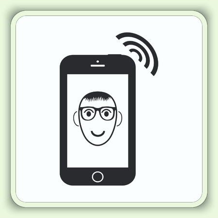 Video calling, video, image of a man on the phone icon, vector illustration.