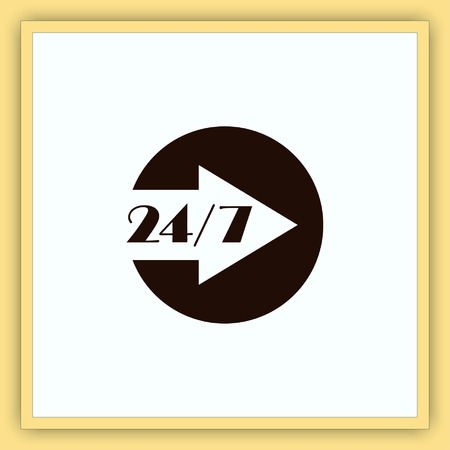 Open 24 7 icon with clock