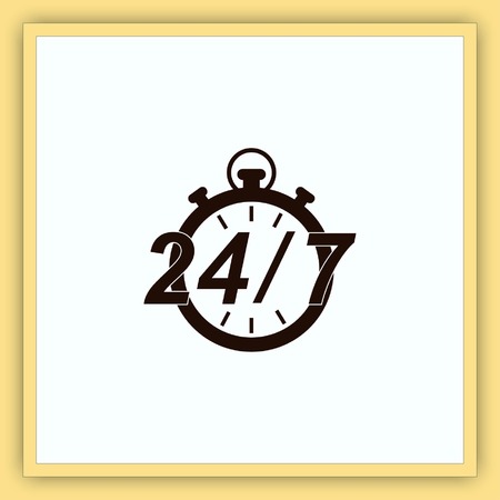 Open 24 7 icon with clockのイラスト素材