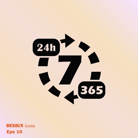 Open 24 7 icon with clockのイラスト素材