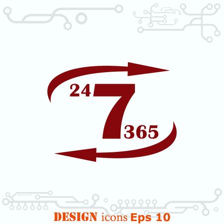 Open 24 7 icon with clockのイラスト素材