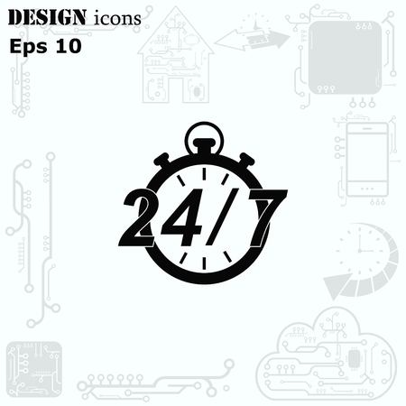 Open 24 7 icon with clockのイラスト素材