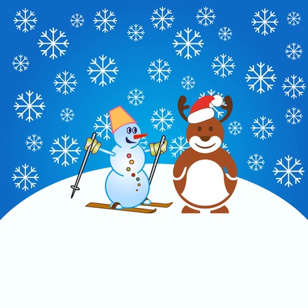 Snowman, vector illustration. Flat design style. Christmas card.のイラスト素材