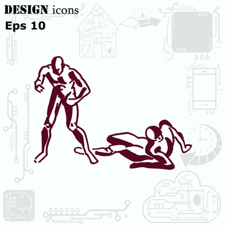 The fight of two men. The fight, sparring, boxing, karate. Vector illustration.のイラスト素材