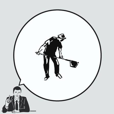 A man with a shovel. Silhouette of men. Vector illustration. Handsome man.のイラスト素材