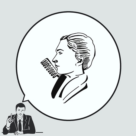 Barber icon, beauty salon logo, hair style silhouette .  Flat Vector illustrationのイラスト素材