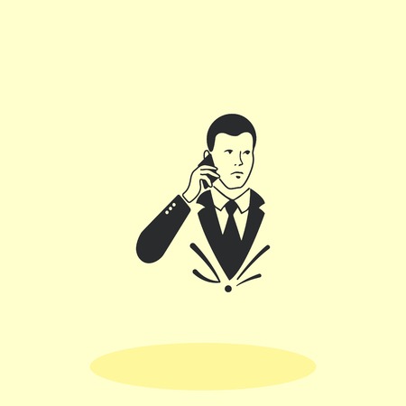 A man in a suit talking on the phone. Businessman working. Vector illustration.のイラスト素材