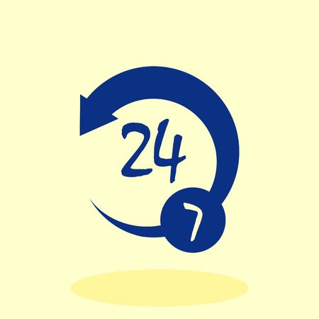 Open 24 7 icon with clockのイラスト素材