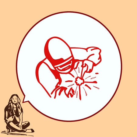 Silhouette of a working welding with a torch icon. Vector illustration.のイラスト素材