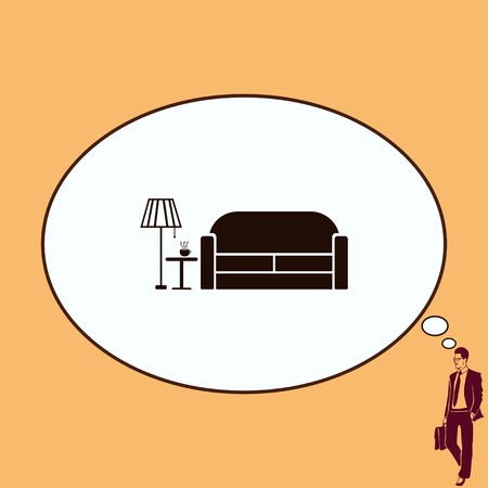 Home interior design icon, sofa icon, living room, vector illustration. Flat design style.のイラスト素材