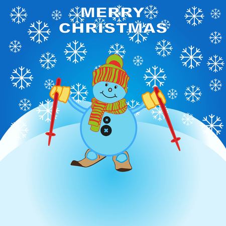 Snowman, vector illustration. Flat design style. Christmas card.のイラスト素材