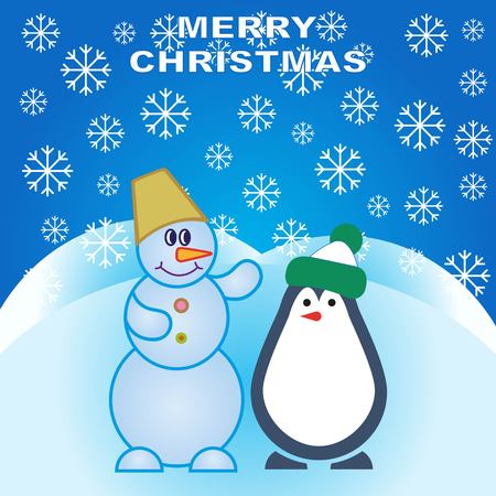 Snowman, vector illustration. Flat design style. Christmas card.のイラスト素材