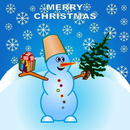 Snowman, vector illustration. Flat design style. Christmas card.のイラスト素材