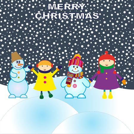 Snowman, vector illustration. Flat design style. Christmas card.のイラスト素材