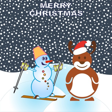 Snowman, vector illustration. Flat design style. Christmas card.のイラスト素材