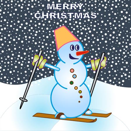 Snowman, vector illustration. Flat design style. Christmas card.のイラスト素材