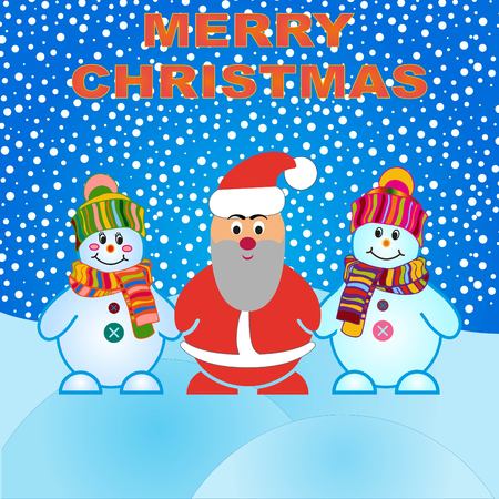 Snowman, vector illustration. Flat design style. Christmas card.のイラスト素材