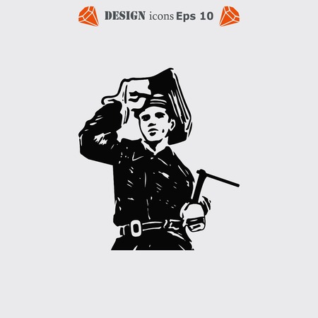 Silhouette of a working welding with a torch icon. Vector illustration.のイラスト素材