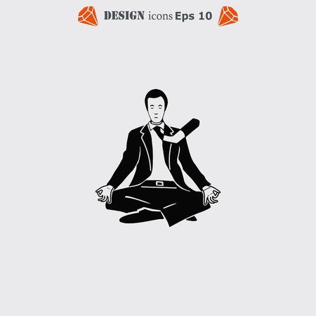 A man in a suit sitting meditating. Businessman relaxes. Vector illustration.のイラスト素材