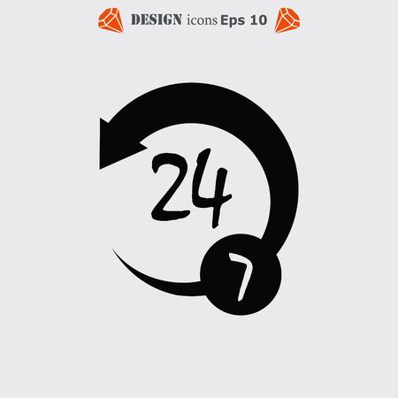 Open 24 7 icon with clockのイラスト素材