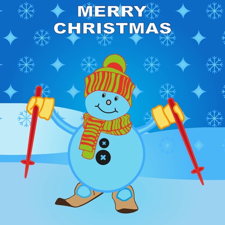 Snowman, illustration. Flat design style. Christmas card.のイラスト素材