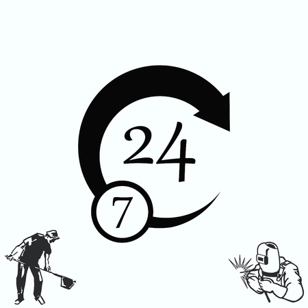 Open 24 7 icon with clockのイラスト素材