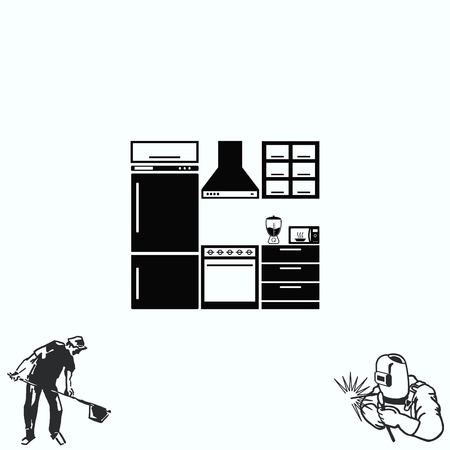 Home interior design icon, Kitchen icon, dining icon, illustration. Flat design style.のイラスト素材