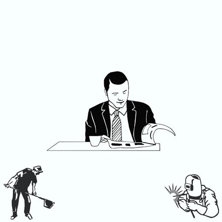 Businessman drinking coffee and tea while reading the newspaper.のイラスト素材